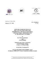 Serbia: Joint Recommendations on the Laws on Parliamentary, Presidential and Local Elections, and Electoral Administration Serbia: Joint Recommendations on the Laws on Parliamentary, Presidential and Local Elections, and Electoral Administration