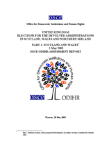 United Kingdom, Devolved-Administration Elections, 1 May 2003: Final Report, Part 1: Scotland and Wales United Kingdom, Devolved-Administration Elections, 1 May 2003: Final Report, Part 1: Scotland and Wales