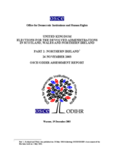 United Kingdom, Devolved-Administration Elections, 1 May 2003: Final Report, Part 2: Northern Ireland United Kingdom, Devolved-Administration Elections, 1 May 2003: Final Report, Part 2: Northern Ireland