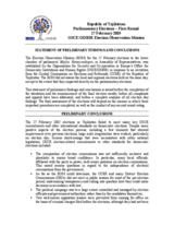 Tajikistan, Parliamentary Elections, First Round, 27 February 2005: Preliminary Statement Tajikistan, Parliamentary Elections, First Round, 27 February 2005: Preliminary Statement