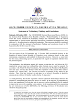 Serbia, Presidential Election, Second Round, 13 October 2002: Preliminary Statement Serbia, Presidential Election, Second Round, 13 October 2002: Preliminary Statement