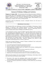 Montenegro, Early Parliamentary Elections, 20 October 2002: Preliminary Statement