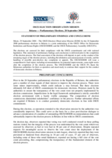 Belarus, Parliamentary Elections, 28 September 2008: Preliminary Statement Belarus, Parliamentary Elections, 28 September 2008: Preliminary Statement