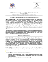 Former Yugoslav Republic of Macedonia, Local Elections, First Round, 13 March 2005: Preliminary Statement Former Yugoslav Republic of Macedonia, Local Elections, First Round, 13 March 2005: Preliminary Statement