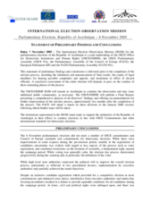 Azerbaijan, Parliamentary Elections, 6 November 2005: Preliminary Statement Azerbaijan, Parliamentary Elections, 6 November 2005: Preliminary Statement