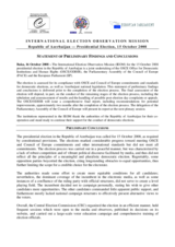Azerbaijan, Presidential Election, 15 October 2008: Preliminary Statement Azerbaijan, Presidential Election, 15 October 2008: Preliminary Statement