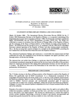 Belarus, Parliamentary Elections, 17 October 2004: Preliminary Statement Belarus, Parliamentary Elections, 17 October 2004: Preliminary Statement