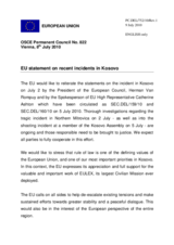 Statement by the Belgian Presidency of the Council of the European Union on recent developments in Kosovo