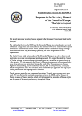 Statement by the Delegation of the United States in response to the address by the Secretary General of the Council of Europe, Thorbjorn Jagland