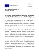 Statement by the Belgian Presidency of the Council of the European Union in response to the address by the Secretary General of the Council of Europe, Thorbjorn Jagland