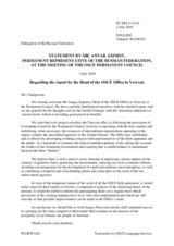 Statement by the Delegation of the Russian Federation in response to the report by the Head of the OSCE Office in Yerevan, Ambassador Sergey Kapinos
