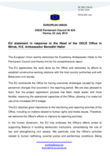 Statement by the Belgian Presidency of the Council of the European Union in response to the report by the Head of the OSCE Office in Minsk, Ambassador Benedikt Haller