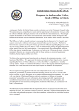 Statement by the Delegation of the United States in response to the report by the Head of the OSCE Office in Minsk, Ambassador Benedikt Haller