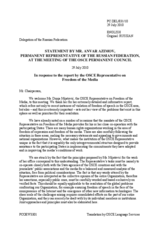 Statement by the Delegation of the Russian Federation in response to the report by the OSCE Representative on Freedom of the Media, Dunja Mijatovic