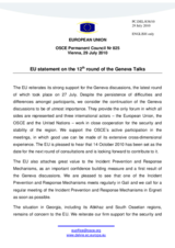 Statement by the Belgian Presidency of the Council of the European Union on the 12th round of the Geneva Discussions on Security and Stability in the South Caucasus, held in Geneva, Switzerland, on 27 July 2010