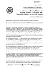 Statement by the Delegation of the United States in response to the Address by the Special Envoy of the Chairperson-in-Office, Deputy Minister for Foreign Affairs of Kazakhstan, Konstantin Zhigalov, on an OSCE Summit
