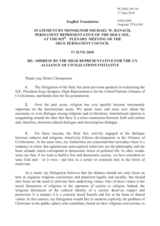 Statement by the Delegation of the Holy See in response to the address by the United Nations High Representative for the Alliance of Civilizations, Jorge Sampaio
