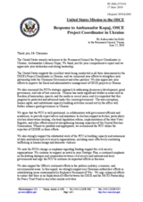 Statement by the Delegation of the United States in response to the report by the OSCE Project Co-ordinator in Ukraine, Ambassador Lubomir Kopaj
