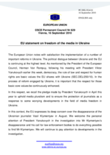 Statement by the Belgian Presidency of the Council of the European Union on the freedom of the media in Ukraine