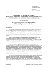 Statement by the Delegation of the Russian Federation in response to the address by the European Union Special Representative for the Republic of Moldova, Mr. Kalman Mizsei