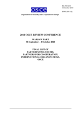 Final List of Participating States, Partners for Co-operation, International Organizations, OSCE