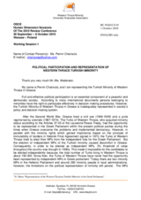 Statement by Ms. Pervin Chairoula on Political Participation and Representation of Western Thrace Turkish Minority