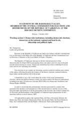 Statement by  Mr. Radzhabali Tagaev, Director of the Centre of Standartization, Metrology, Certification and Trade Inspection of Khatlon Region, Permanent Mission of Tajikistan to the OSCE