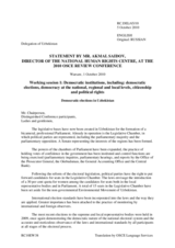 Statement by the Permanent Mission of Uzbekistan, Mr. Akmal Saidov, Director of the National Human Rights Centre