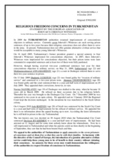 Statement by the European Association of Jehovah's Christian Witnesses, Religious Freedom Concerns in Turkmenistan