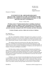 Statement by the Permanent Mission of Tajikistan, Mr Abdurahim Khaliqov, Head of the Committee on Religion