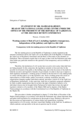 Statement by the Permanent Mission of Tajikistan, Mr Mahmad Rahimov, Head of National Legislature Centre under the President of the Republic of Tajikistan