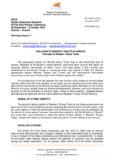 Violation of Minority Rights in Greece, The Case of Western Thrace Turks