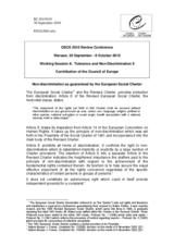 Contribution of the Council of Europe- Non-discrimination as guaranteed by the European Social Charter