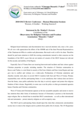 Statement by Dr. Mattia F. Ferrero Coordinator of the Observatory for Religious Tolerance and Freedom Associazione Dossetti: i Valori