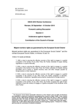 Contribution of the Council of Europe on Migrant workers rights as guaranteed by the European Social Charter