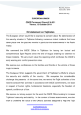 Statement by the Belgian Presidency of the Council of the European Union on the recent developments in Tajikistan