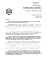 Statement by the United States Mission to the OSCE, Energy Security