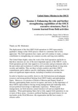 Statement by the United States Mission to the OSCE, Enhancing the role and further strengthening capabilities of the OSCE executive structures, part 2, lessons learned from field activities