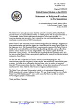 Statement by the Delegation of the United States on the religious freedom in Turkmenistan