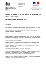 Statement by the Delegation of the United Kingdom, also on behalf of France, on the new programme of defence and security co-operation between the United Kingdom and France