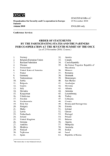 Order of Statements by the Participating States and the Partners for Co-operation, (as of 23 November 2010, 12 noon)