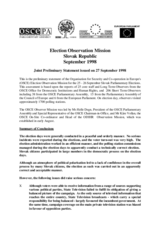 Slovakia, Parliamentary Elections, 25-26 September 1998: Preliminary Statement Slovakia, Parliamentary Elections, 25-26 September 1998: Preliminary Statement