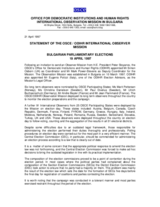 Bulgaria, Parliamentary Elections, 19 April 1997: Preliminary Statement