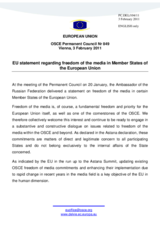 Statement by the Hungarian Presidency of the Council of the European Union on the freedom of the media in the Member States of the European Union