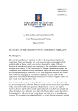 Statement by the Permanent Delegation of Norway on the arrest of youth activists in Azerbaijan