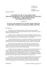 Statement by the Delegation of Belarus in response to the address by the Chairperson-In-Office of the OSCE, Minister for Foreign Affairs of Lithuania, H.E. Audronius Ažubalis