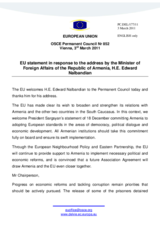 Statement by the Hungarian Presidency of the Council of the European Union in response to the address by the Minister of Foreign Affairs of the Republic of Armenia, H.E. Edward Nalbandian