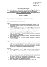 Recommendations from the Preparatory Meeting of National Human Rights Institutions
