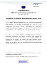 Statement by the Hungarian Presidency of the Council of the European Union on the tragic bombing on the Minsk underground on 11 April 2011