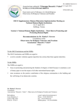 Recommendations by Mr. Ferrero, Observatory for Religious Tolerance and Freedom Associazione "Dossetti, i Valori", Italy